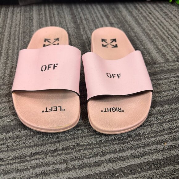 Off-White Pink Rubber “LEFT” “RIGHT” Slides Women’s Size 35 - Picture 2 of 7